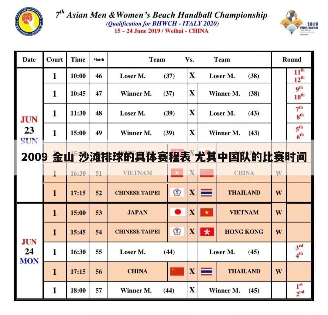 2009 金山 沙滩排球的具体赛程表 尤其中国队的比赛时间