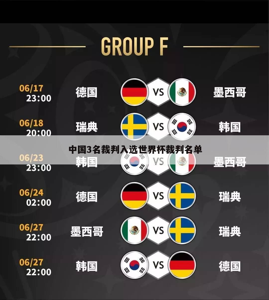 中国3名裁判入选世界杯裁判名单