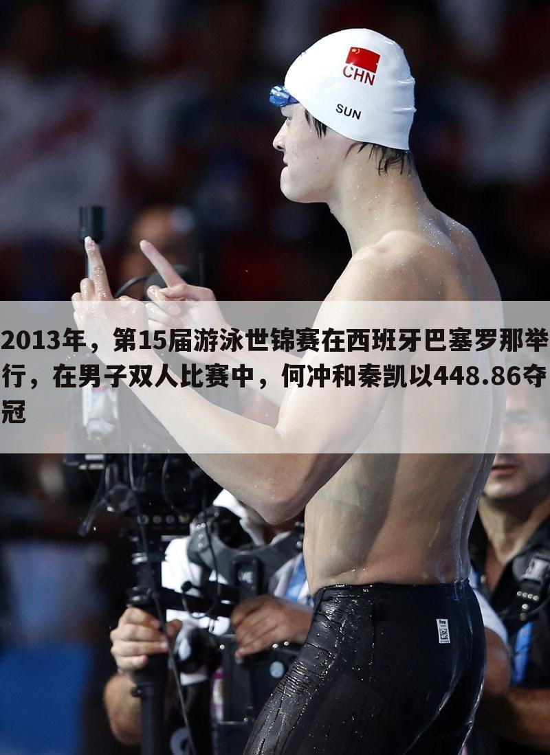 2013年，第15届游泳世锦赛在西班牙巴塞罗那举行，在男子双人比赛中，何冲和秦凯以448.86夺冠